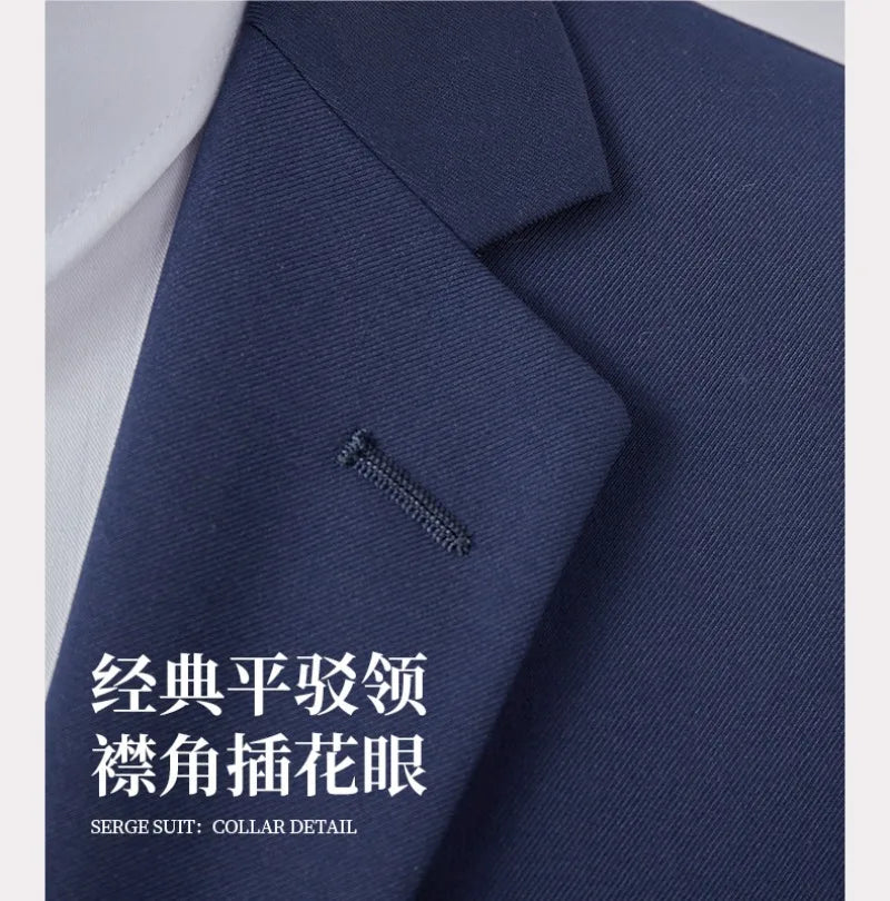 Men's Formal Business Suit Set Black Grey Blue Blazer Pants 2 Piece Work Wear For Office Sales Property 4S Store Staff