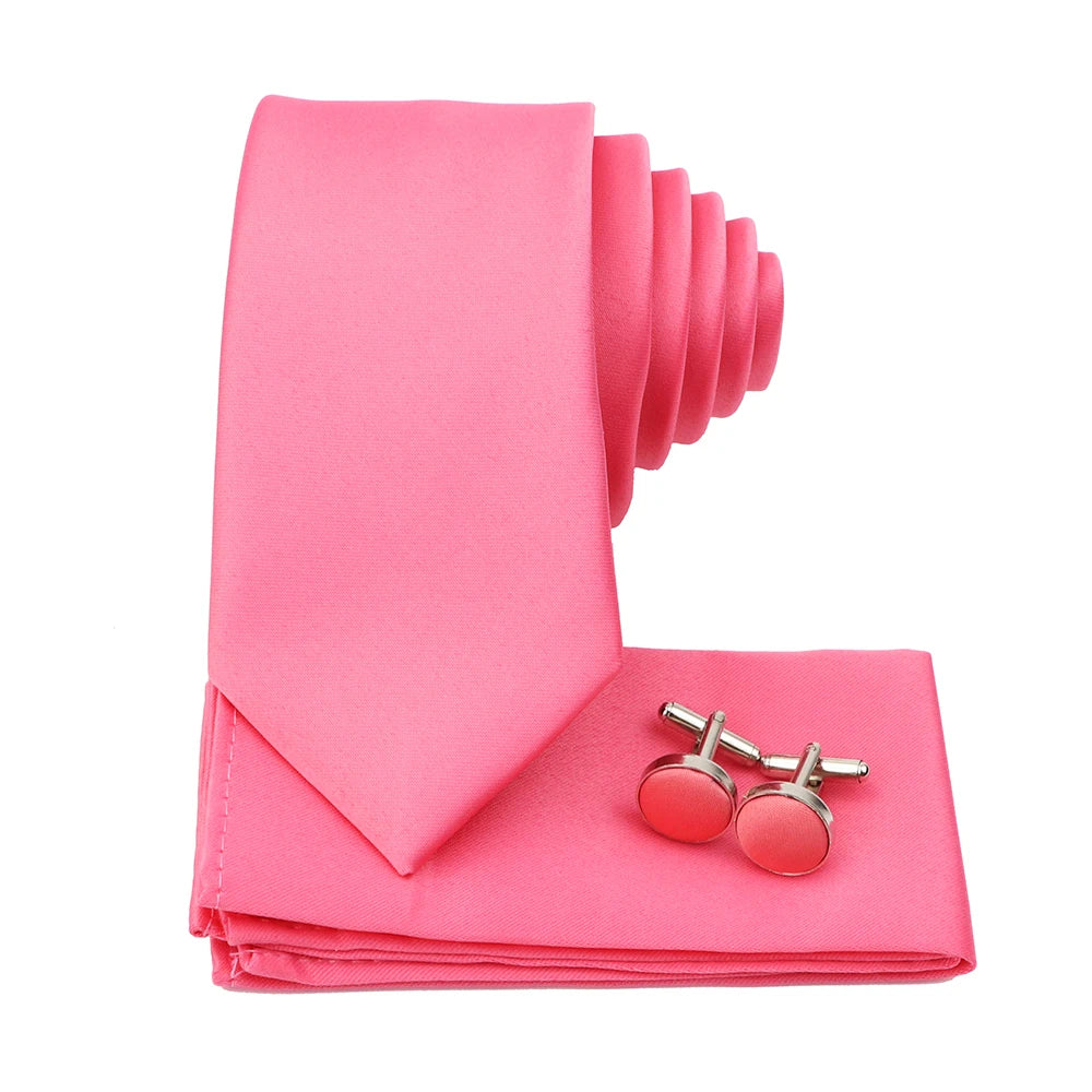 Men's Colorful Polyester Necktie Bowtie Cufflink Brooch Set Sage Green Pink Ties Business Wedding Party Shirt Accessories Gift