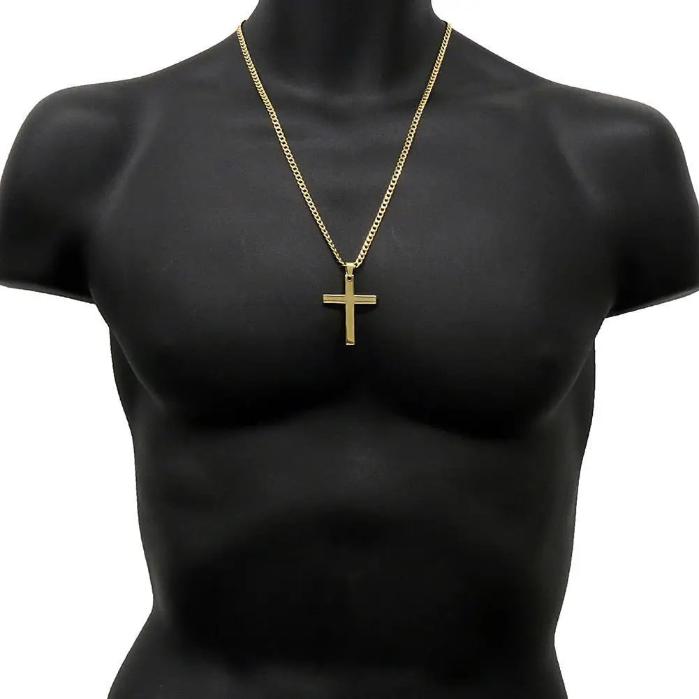 Christian Titanium Steel Cross Nacklace For Men Women Single Cross Pendant Necklace Women Men Link Chain Charm Necklace Jewelry