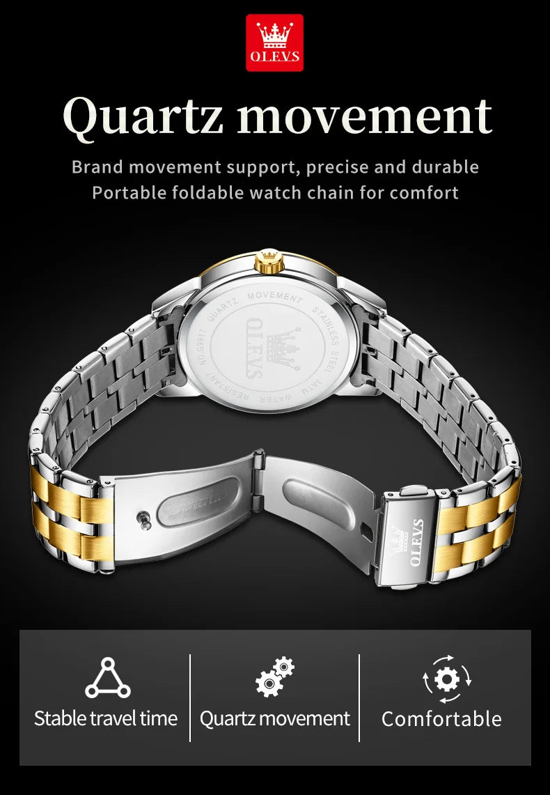 OLEVS Men Watches Luxury Business Fine Steel Original Brand Quartz Wristwatch for Man Waterproof Luminous Date Week Casual Dress