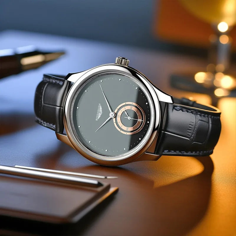 Fashion Men Business Black Leather Quartz Analog Watches Daily Valentine's Gift Graduation Gift For School