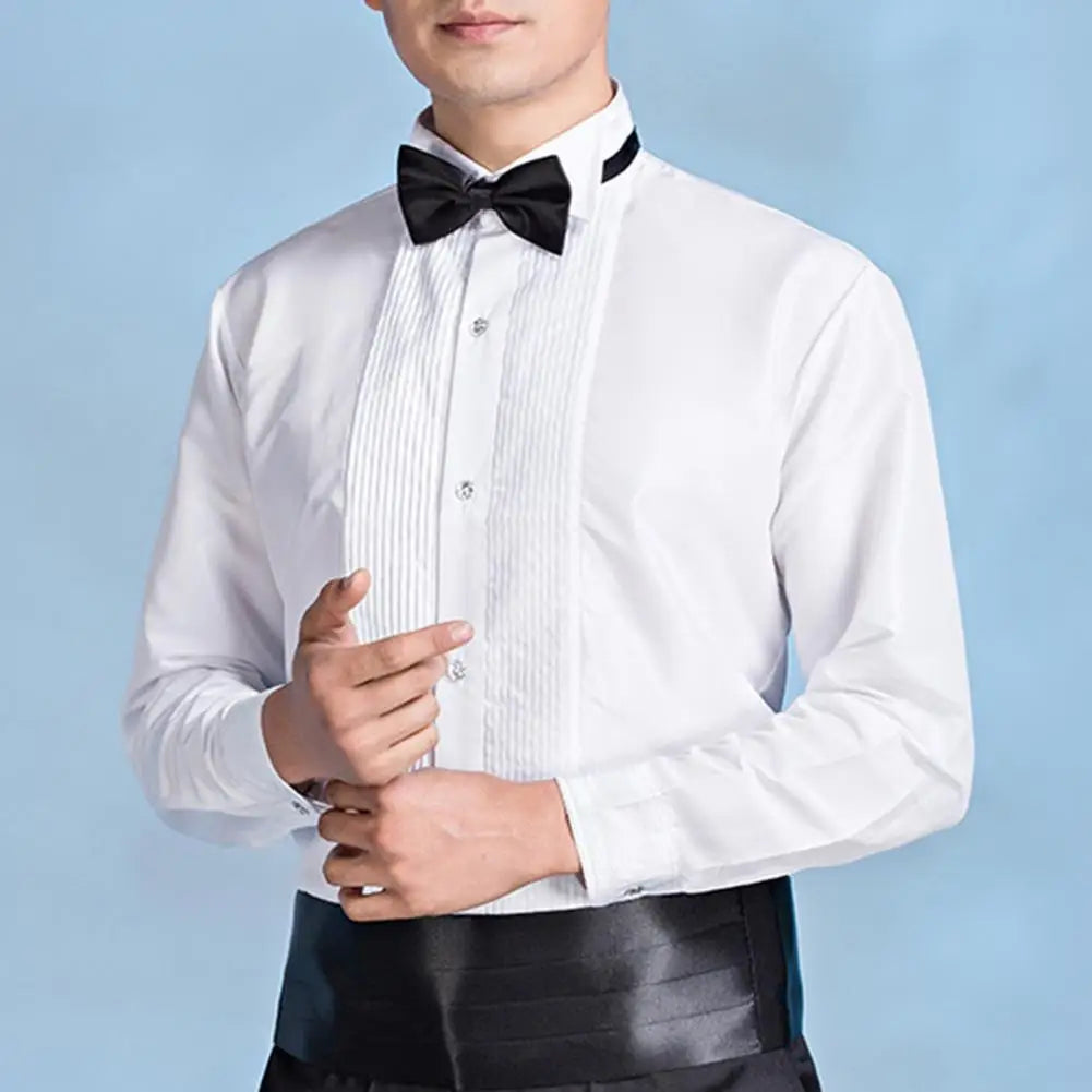 Men Business Shirt Winged Collar Long Sleeve Dress Shirt Tuxedo Formal Office Shirt Party Dinner Wedding Bridegroom Shirts