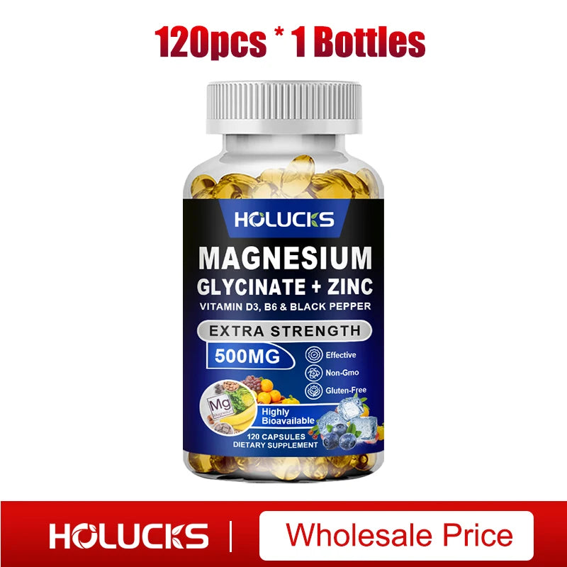 Magnesium Glycinate & Zinc 500mg - Chelated Supplement  - with Vitamin D3 & B6 - Support for Sleep, Muscle & Heart Health