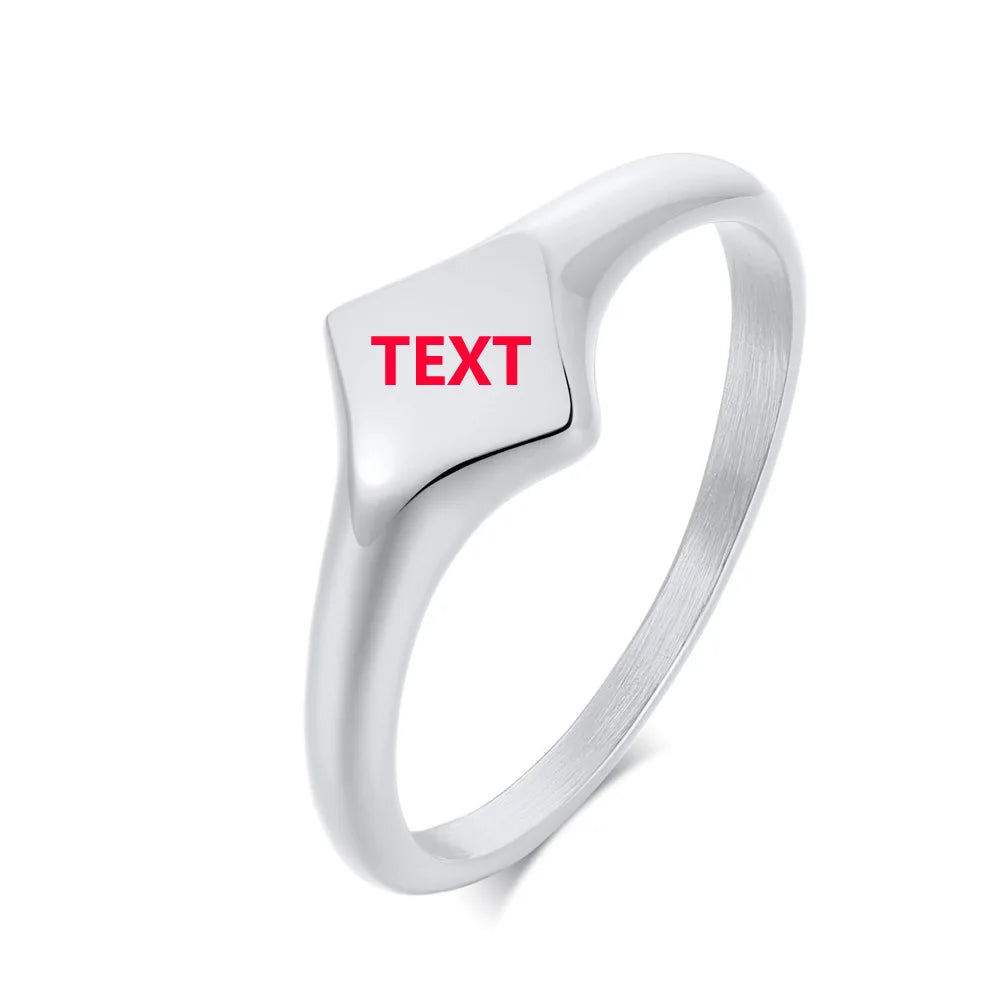 Elegant Personalized Name Bar Ring for Women Gold Color Stainless Steel Signet Stamp Ring Round Square Initial Custom Jewelry