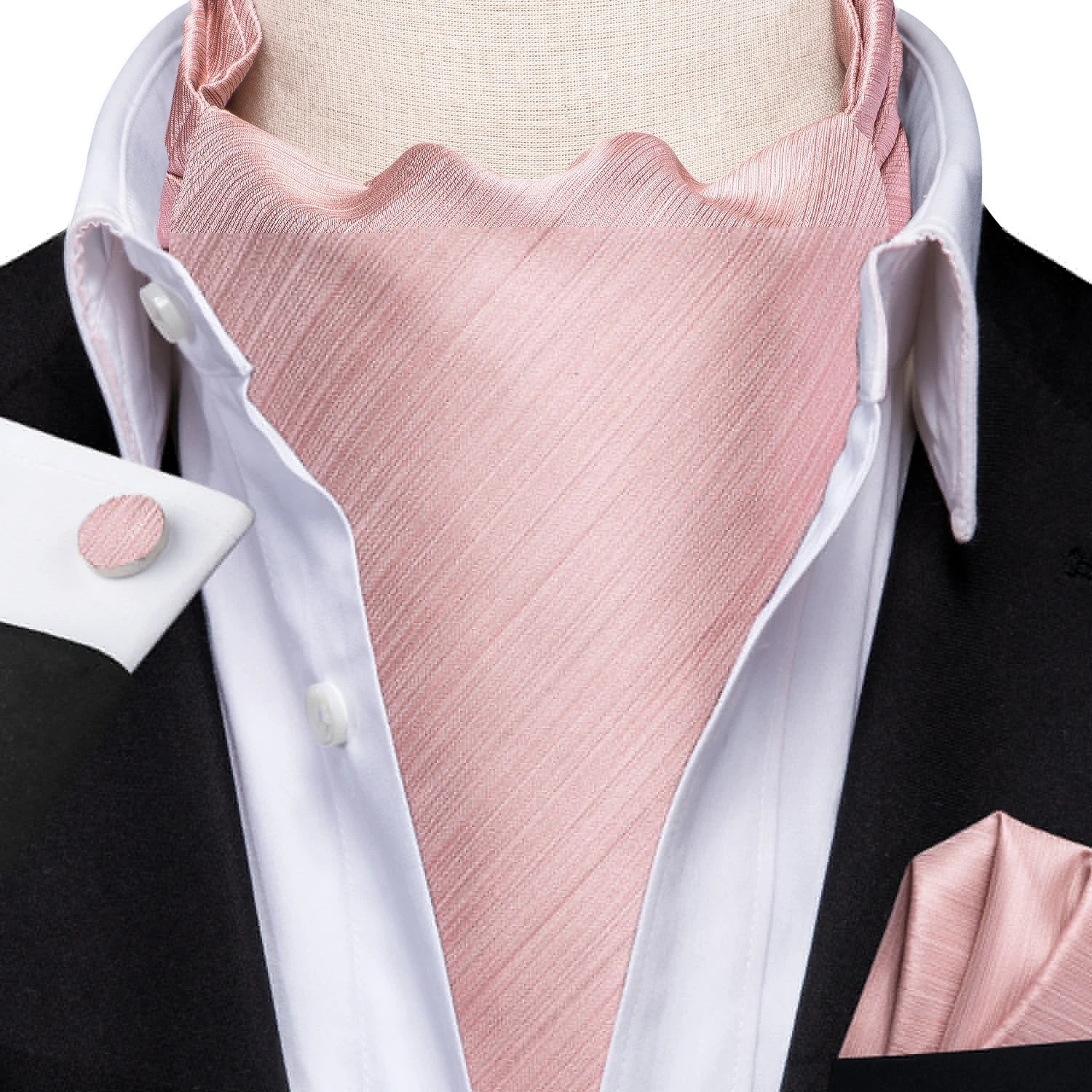 Hi-Tie Mens Ascot Black Pink Blue Red Gold Green Purple White Cravat Tie Hanky Cufflinks for Male Wedding Business Prom