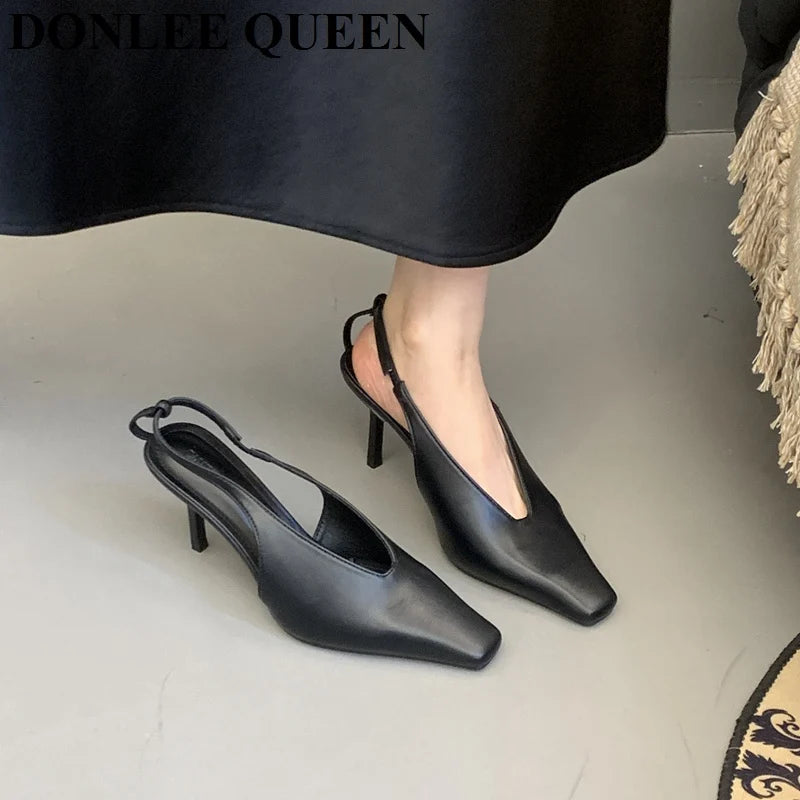 2026 New Spring Women Sandals Fashion Thin High Heels Pumps Square Toe Shallow Women's Shoes For Party Dress Mules Zapatos Mujer