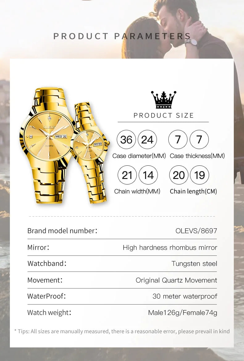 OLEVS Fashion Mens Watches Top Brand Luxury Tungsten Steel Gold Quartz Watch for Man Waterproof Luminous Date Week Wristwatch