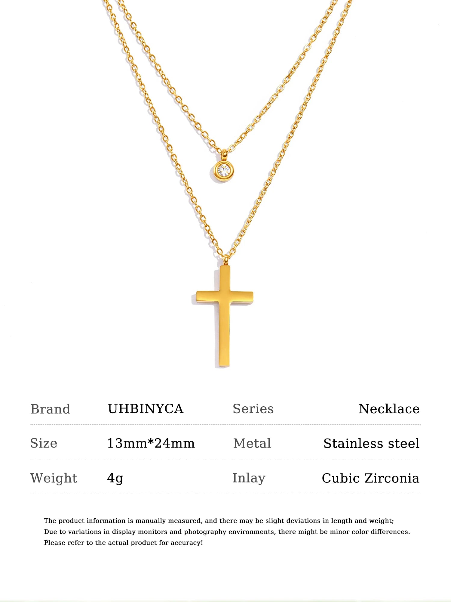 Layered Necklace for Women, Stackable Double pendant with CZ & Cross, Stainless Steel Waterproof Hypoallergenic Trendy Jewelry