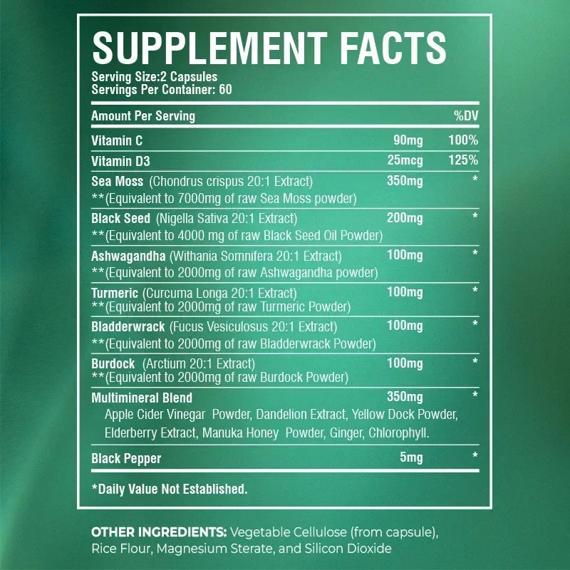 Sea Moss Supplement - for Intestinal Health, Improve Immunity, Detox, Anti-aging, Antioxidant