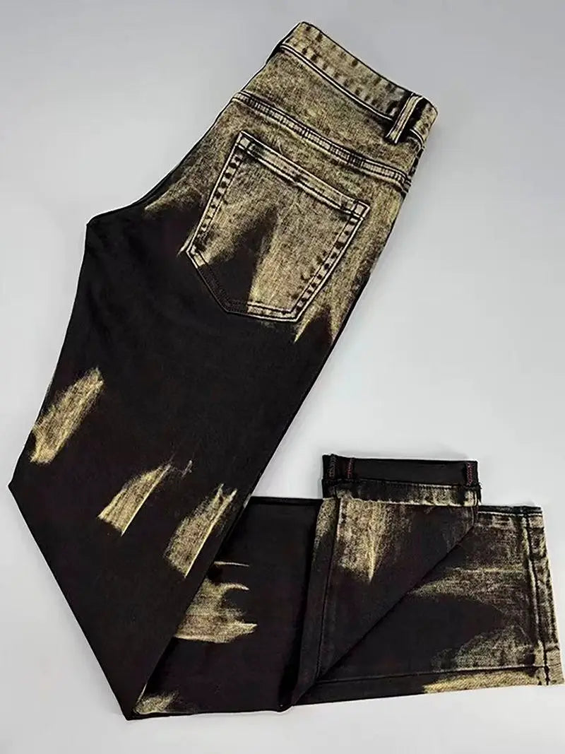 European and American men's jeans for spring and autumn fashion, casual high street, gradient color, retro straight leg pants
