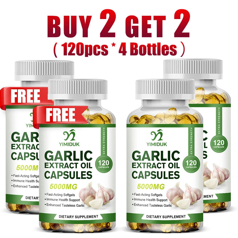 Buy 1 Get 1 Free! Garlic Extract Oil Capsules, Support Immune Boost, Heart Health & Detox, Aids Digestion & Circulation, Non-GMO