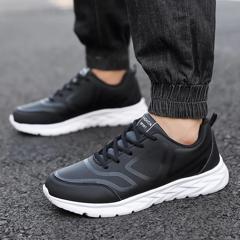 Men's Sports Shoes Leather Lightweight Comfortable Casual Shoes Cushioning Sports Shoes Outdoor Waterproof Walking Shoes for Men