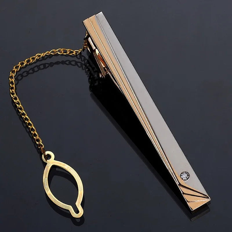Men's Gold-Tone Tie Bar with Detachable Chain - Elegant Tie Clip for Weddings and Formal Attire