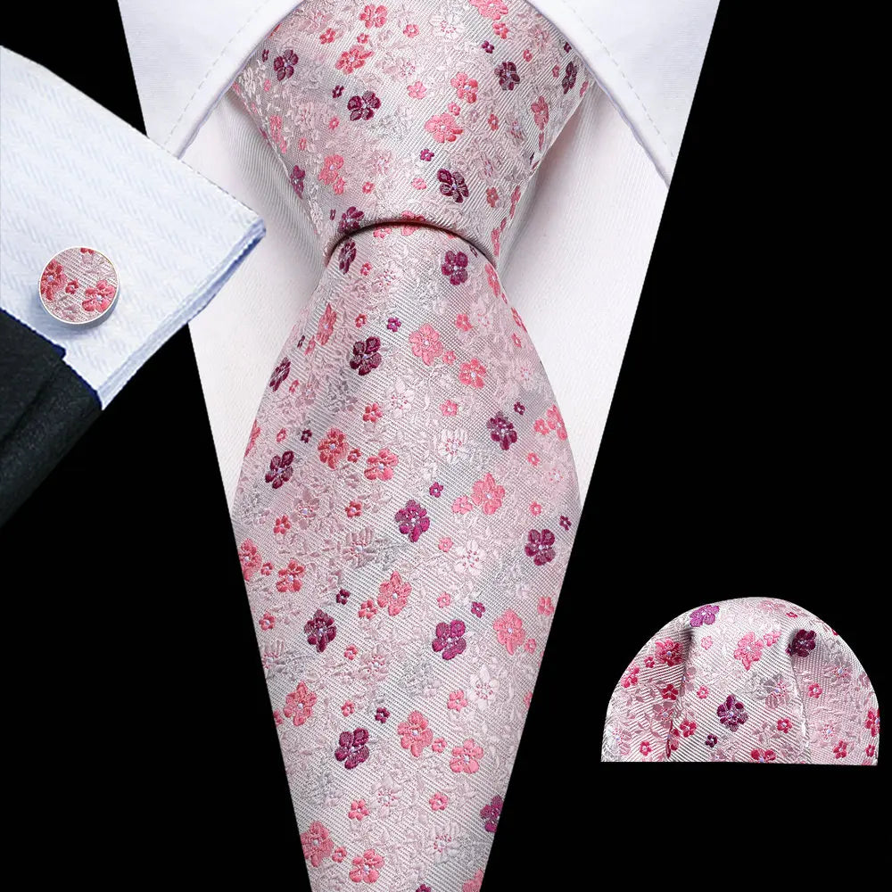 Male Luxury Neck Tie For Men Business Red Striped Tie Hanky Cufflinks Set Neckwear Wedding Party Casual