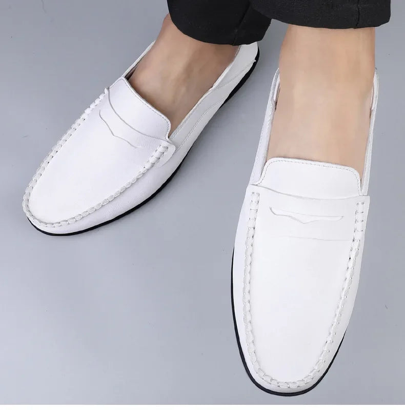 Summer new men's casual leather shoes spot 2024 cross-border large size trend fashion soft bean shoes low-top men's shoes