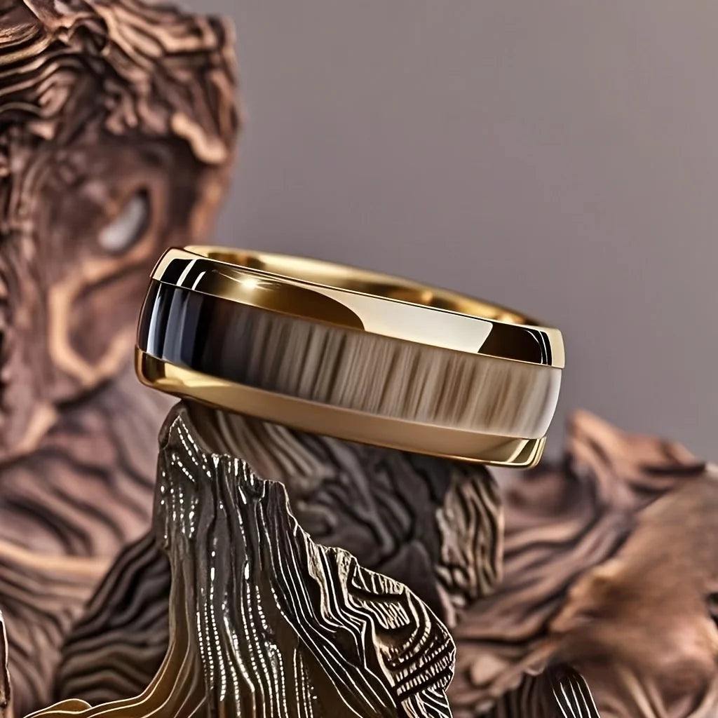 8MM Men's Fashion Abalone Shell Inlay Rings Gold Color Stainless Steel Rings Wedding Engagement Party Stainless Steel Jewelry