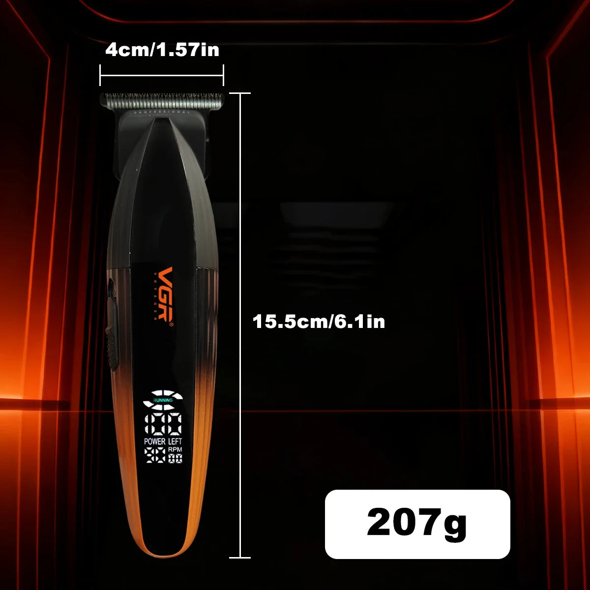VGR V-889T High-end Electric Hair Clipper 9000 RPM Professional Grade Hair Trimmer Gradient Color Metal Body Carving Push Shear