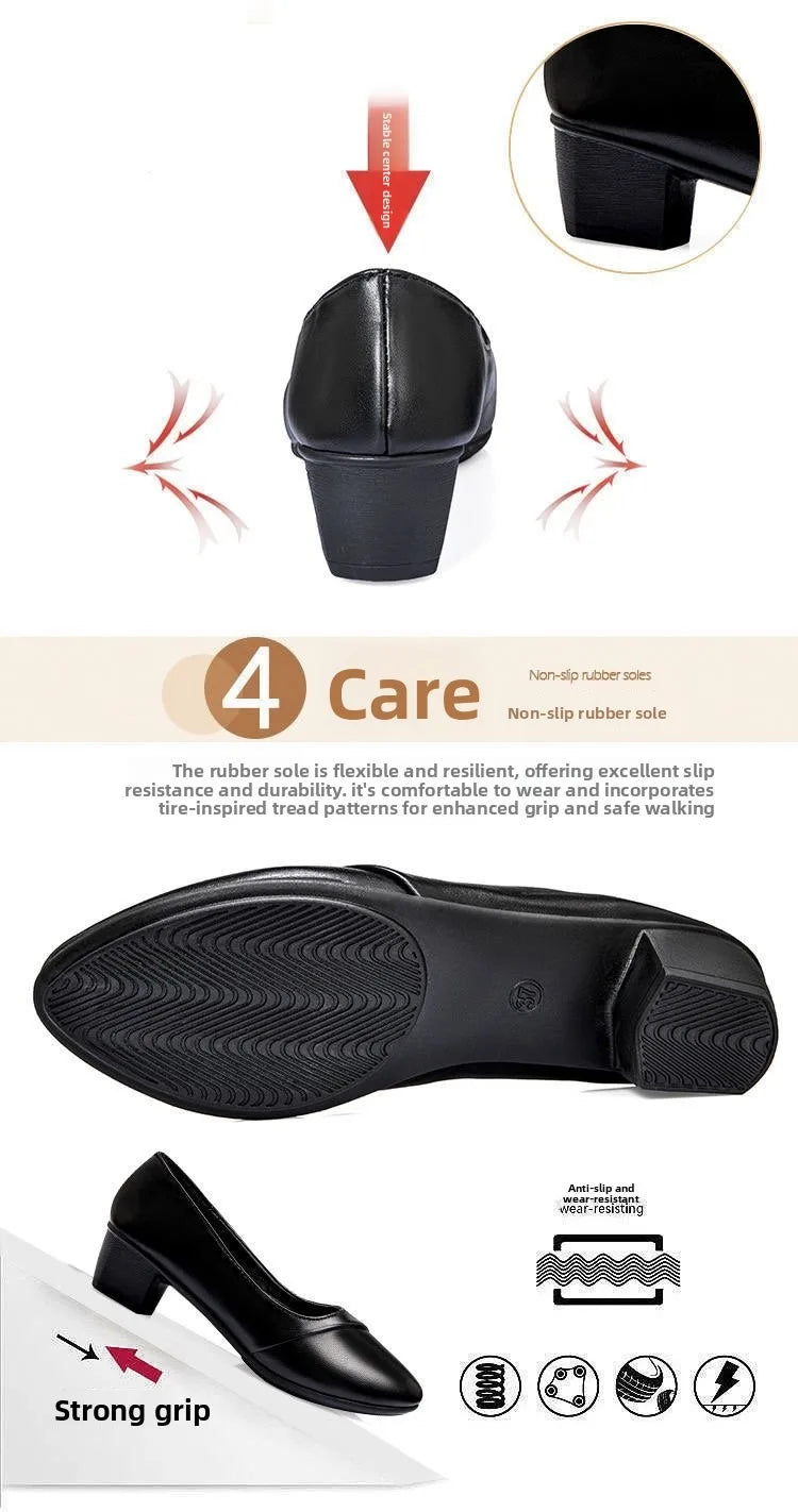Women Shallow Mouth Mid Heel Shoes 3-5cm Square Heel Low Top Pointed Toe PU Leather Rubber Sole Comfort Casual Office Dress Wear