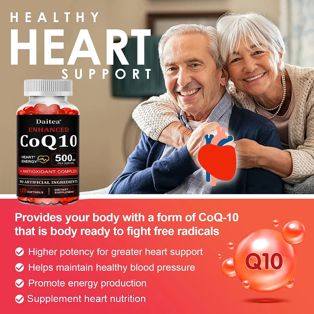 High Absorption CoQ10 500MG - for Heart Health&Energy Production - Enhanced CoQ10 Nutritional Supplements with Coenzyme Q10