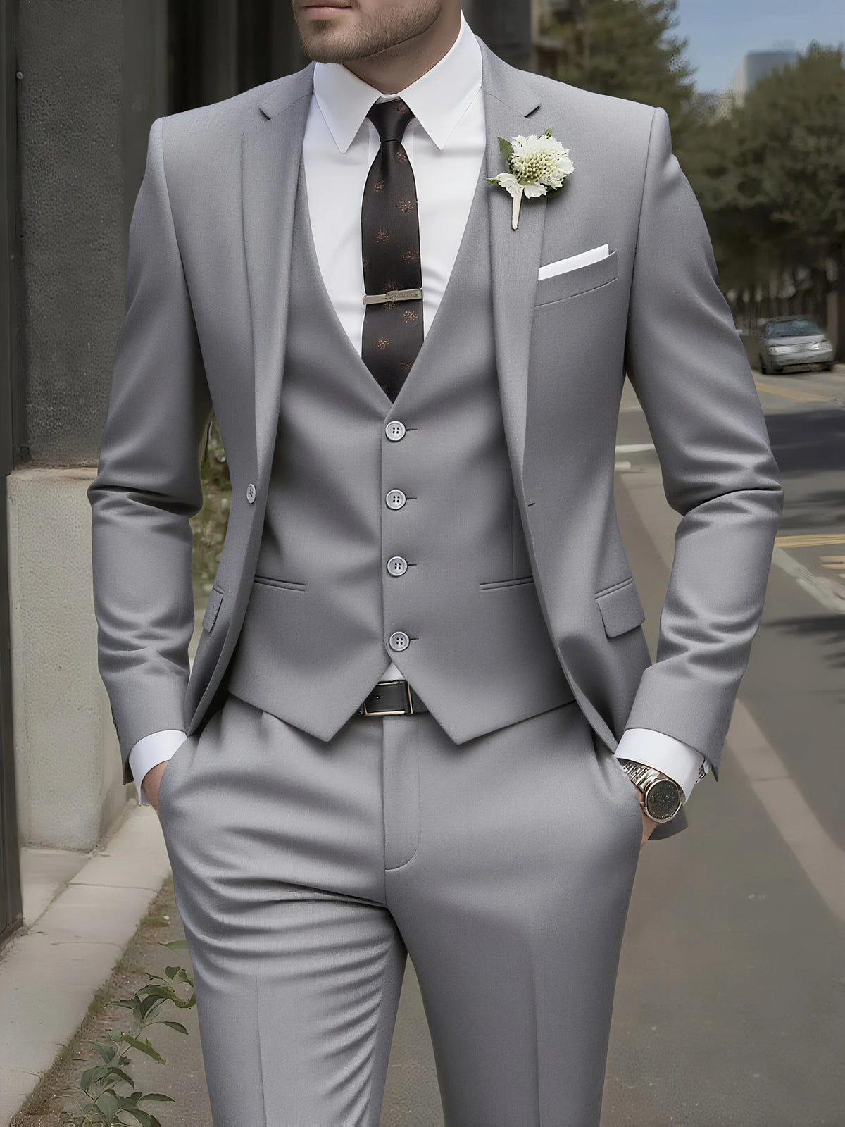 Men's 3-piece suit, green fruit collar, large suit, suit pants, formal tie, wedding dress, vest, work uniform, holiday gift.