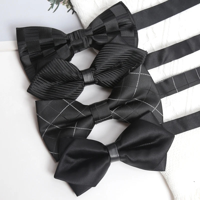 Mens Ties Solid Color Black Bowtie for Men British Style Double-layered Bowknot Wedding Party Butterfly Cravat Accessories Gifts