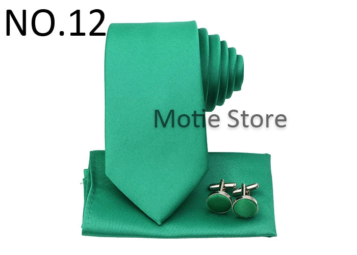 Men's Colorful Polyester Necktie Bowtie Cufflink Brooch Set Sage Green Pink Ties Business Wedding Party Shirt Accessories Gift