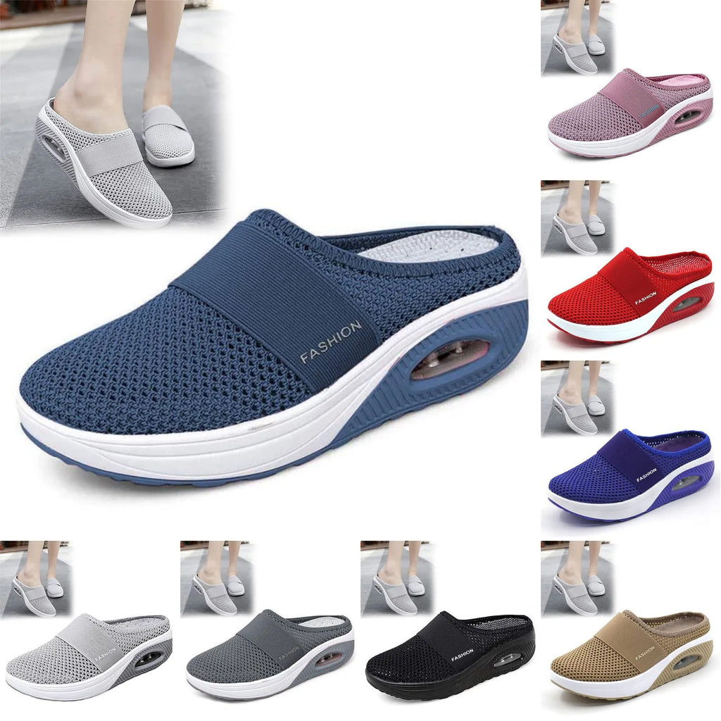 Women Air Cushion Slip On Walking Shoes Breathable Knit Sneakers Lightweight Comfortable Casual Shoes Walking Footwear