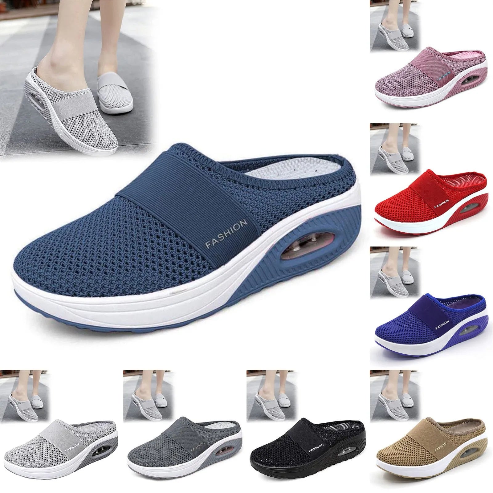 Women Air Cushion Slip On Walking Shoes Breathable Knit Sneakers Lightweight Comfortable Casual Shoes Walking Footwear