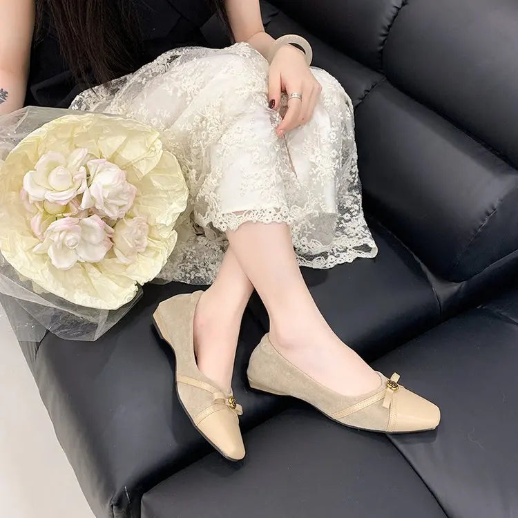 Women's Dance Shoes, Lightweight Breathable Square Toe Bow Flats, PU Leather Office Dress Shoes for Banquet, Date & Party