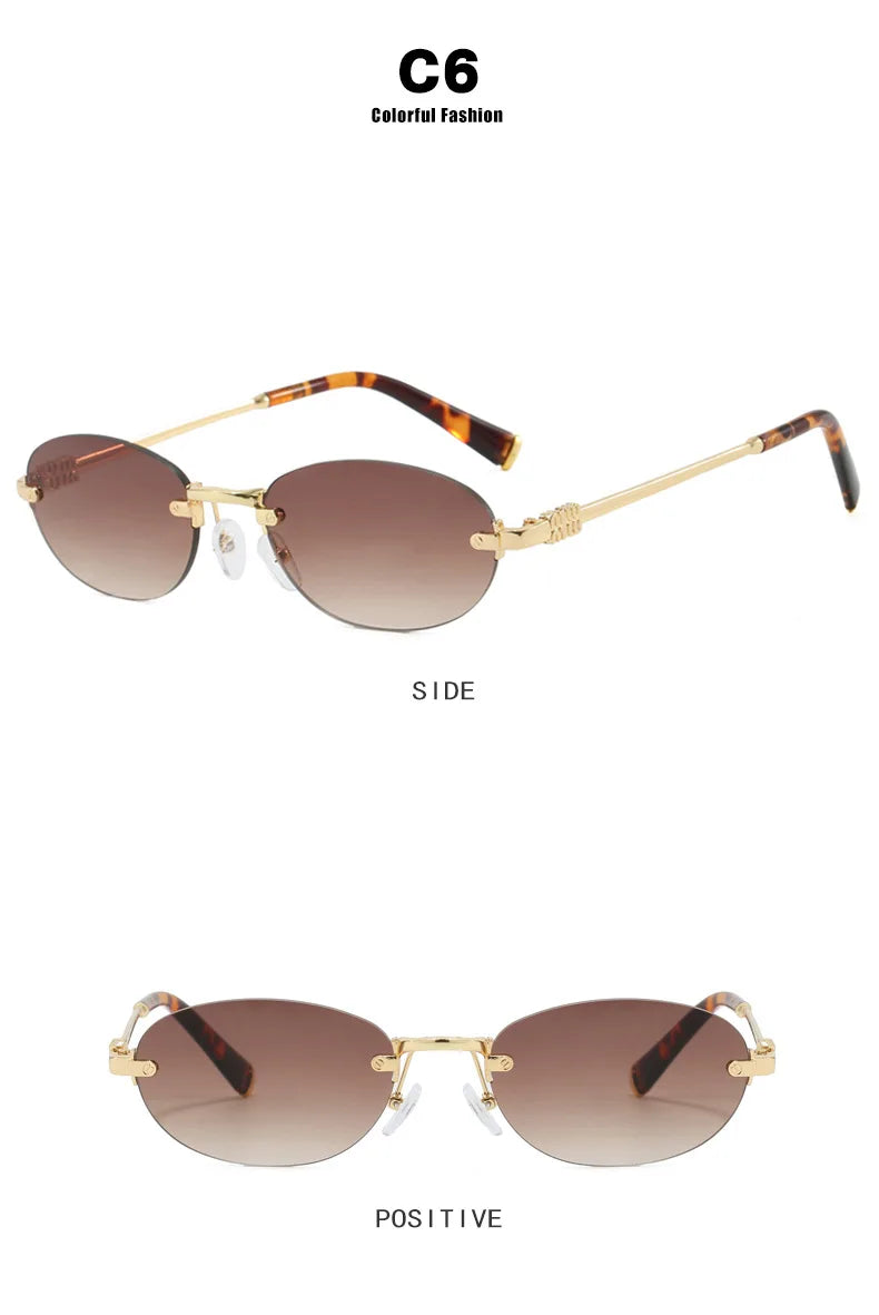 New Fashionable Oval Frameless Sunglasses UV400 UV Protection Glasses Fashionable Street Style Outdoor Driving Travel Sunglasses