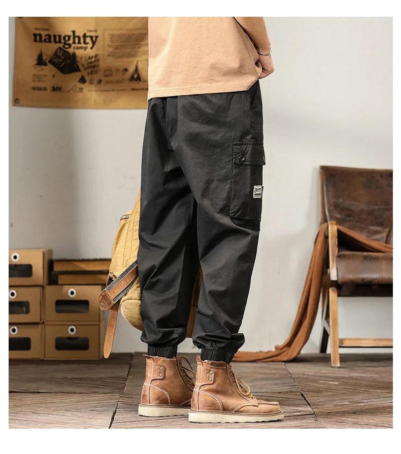 Man's Cargo Pants High Waist Casual Ninth Pants Fashion Slim High Street Straight Workwear Trousers Trend Streetwear Binding leg