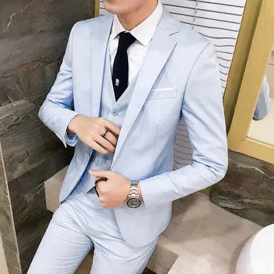 Men's Three-Piece Suit Set Business Formal Tailored Wedding Groomsmen Dress Spring Fashion Urban Polyester Blend Standard Fit