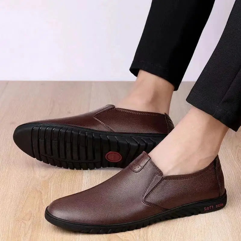 Men's Casual Business Leather Shoes Fashion Soft Bottom Oxfords Male Wedding Party Office Business Shoes Slip-on Outdoor Flats