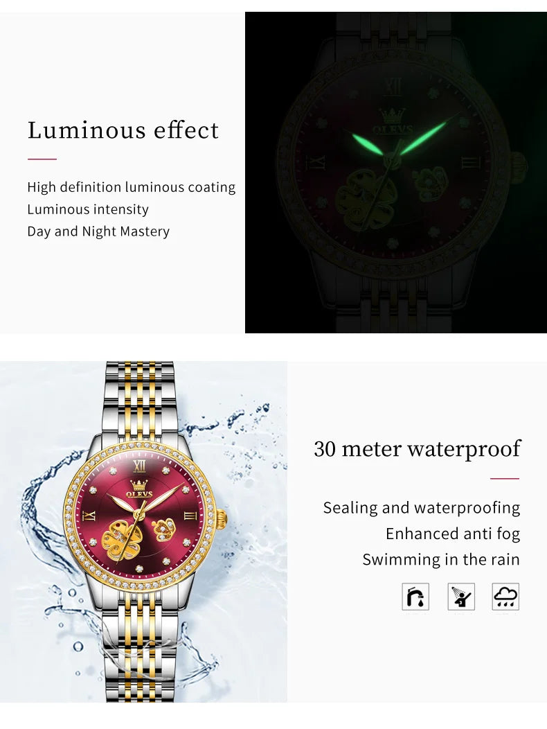 OLEVS 6706 Mechanical Watch for Women Luxury Waterproof Fashion Elegant Diamond  Automatic Ladies Watches