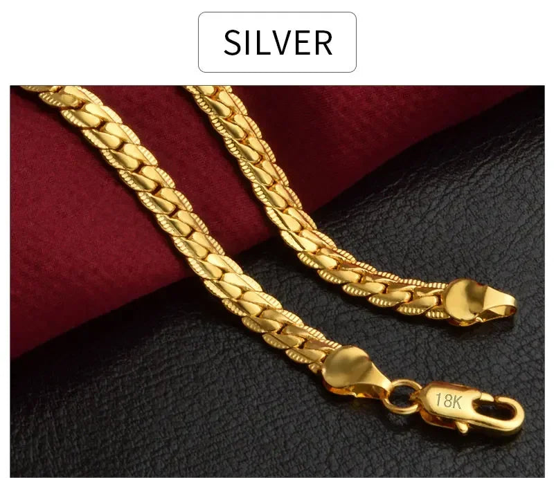 925 Sterling Silver 18K Gold Full Sideways Figaro Chain Necklace For Woman Man Fashion Wedding Engagement Jewelry Gifts