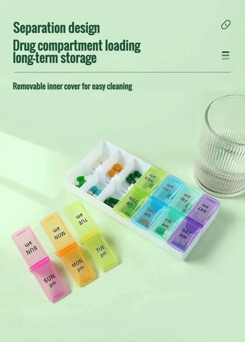 7 Day Pill Organizer 14 Compartments 3 Times Daily Portable Travel Medicine Box for Vitamins Fish Oil Supplements