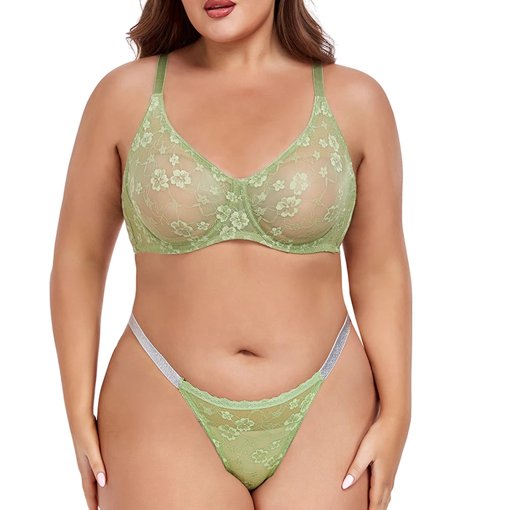 Sexy Lingerie Female Bra & Briefs Sets Seamless Bras For Women's Lace Thong Underwear Plus Size Brassiere