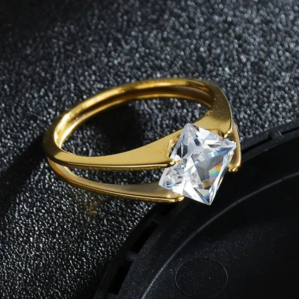 Couple Rings - Women Exquisite Rhinestones Zirconia Rings Set Simple Stainless Steel Men Ring Fashion Jewelry For Lover Gifts