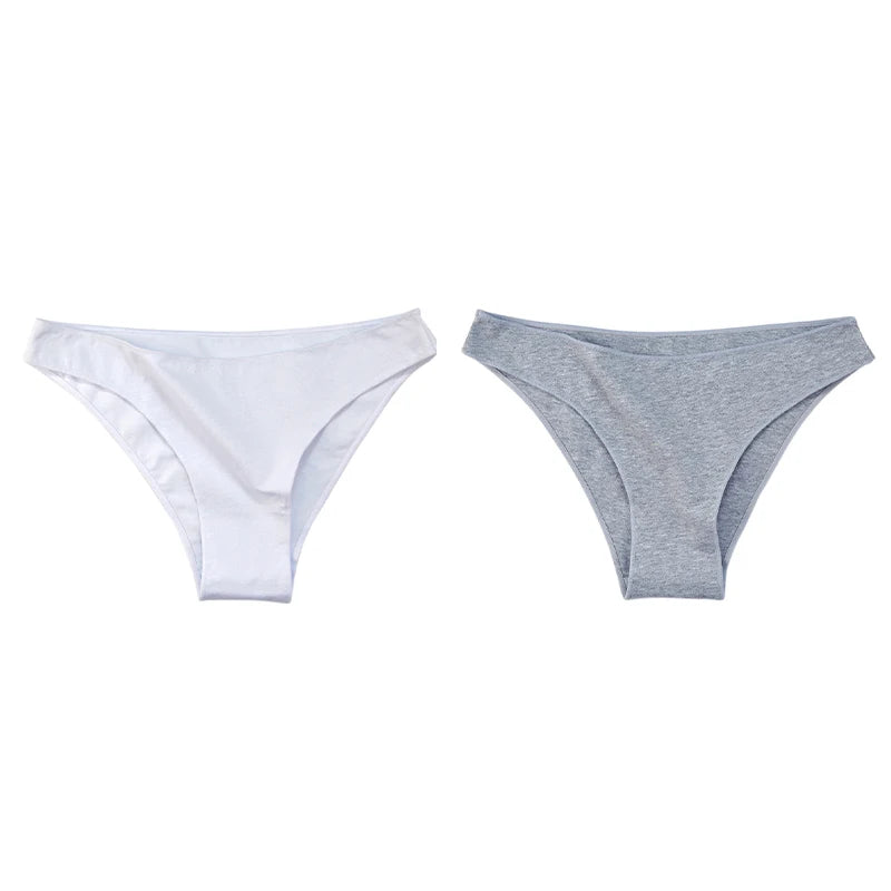 2Pcs Women Cotton Panties Comfortable Underwear Solid Low Waist Briefs Female Underpants Elasticity Breathable Lingerie M-XL