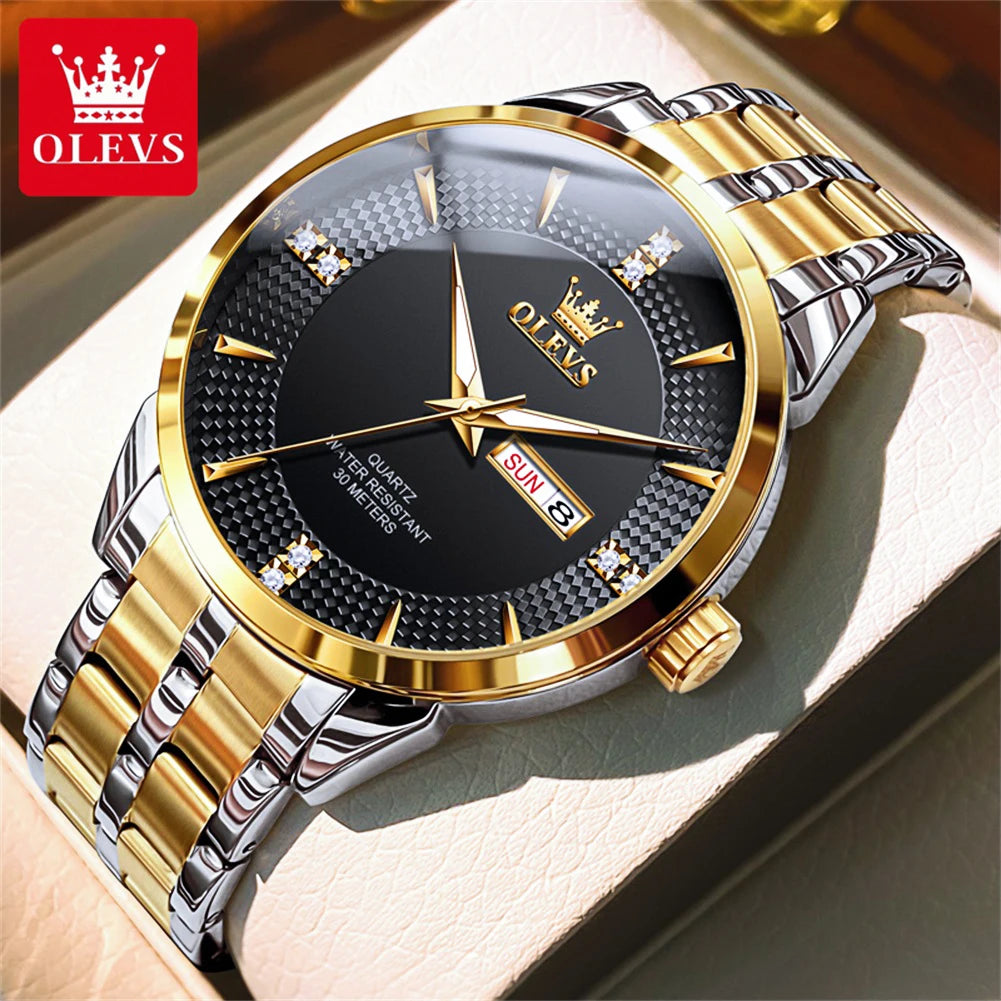 OLEVS Men Watches Luxury Business Fine Steel Original Brand Quartz Wristwatch for Man Waterproof Luminous Date Week Casual Dress