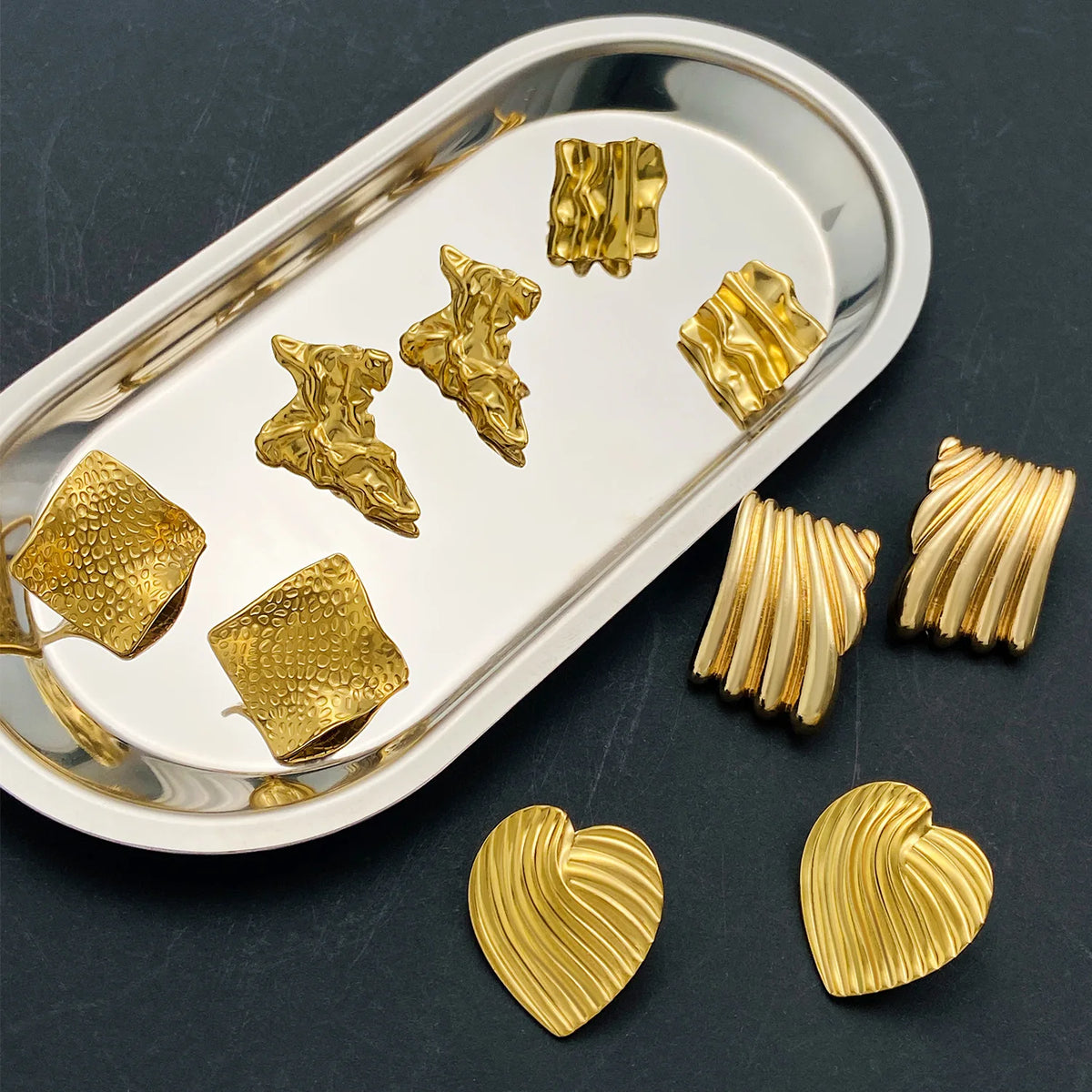 Stainless Steel Wrinkled Gold Color Earrings For Women Metal Earing Jewelry 2026 Trending Vintage Round Square Heart Earrings