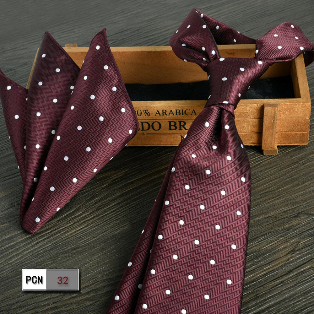 man tie set swine red 8cm Men's Formal tie and pocket square set 2-Piece Business Wedding burgundy ties for men and neckties man