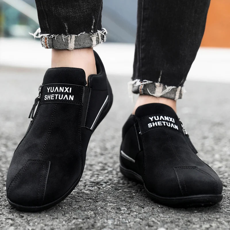 Mens Walking Shoes 2025 New Suede Leather Fashion Zipper Outdoor Hiking Shoes Anti Slip Wear-resistant Casual Sneakers for Men