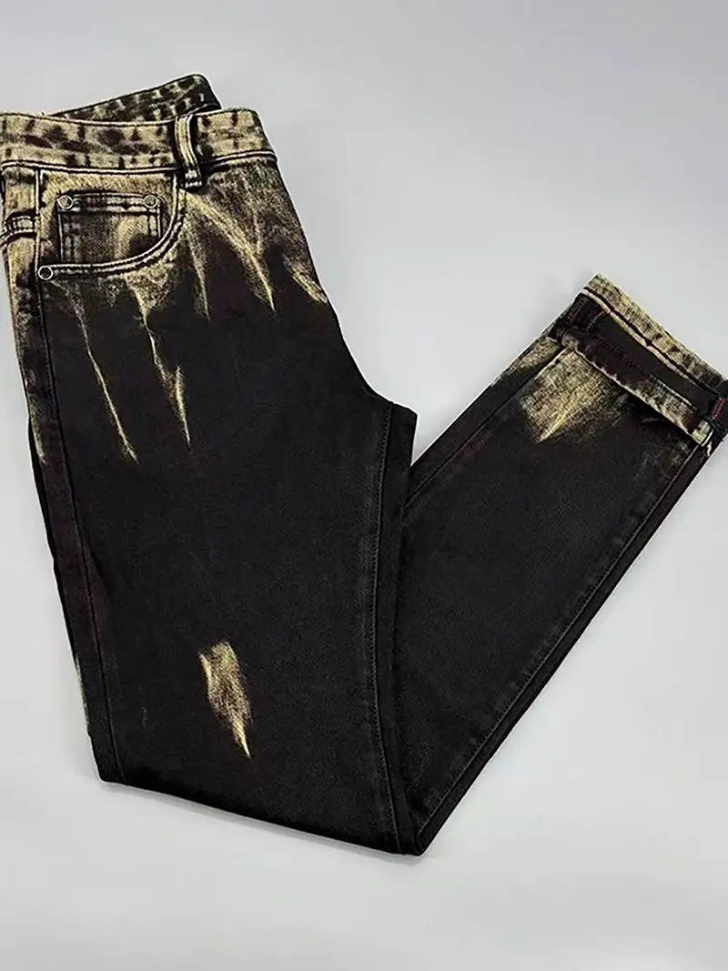 European and American men's jeans for spring and autumn fashion, casual high street, gradient color, retro straight leg pants