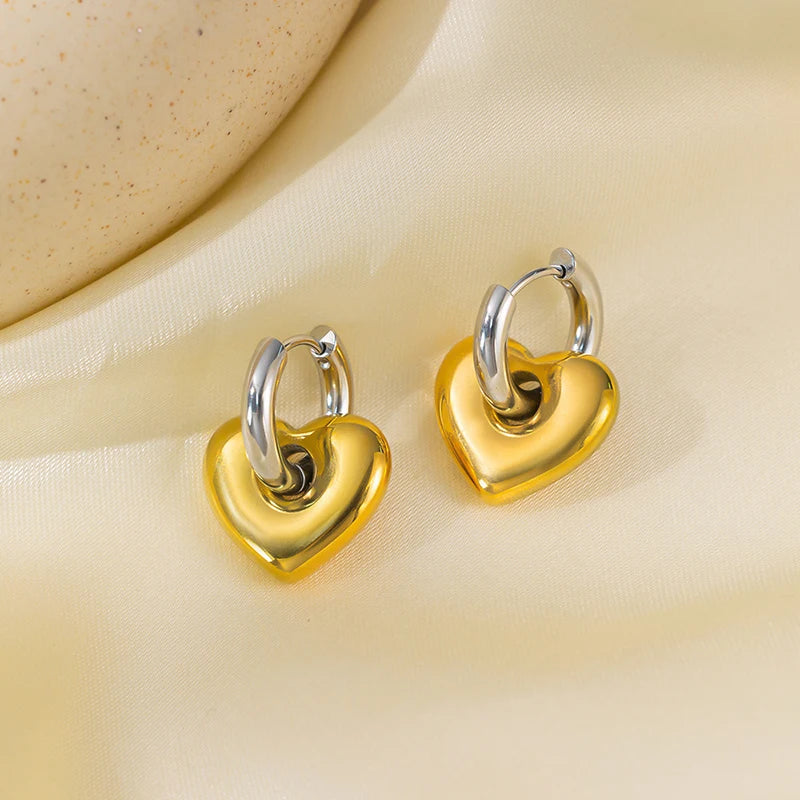 Stainless Steel Round Star Moon Heart Pendant Hoop Earrings for Women Fashion Classic Y2K Jewelry Gold Silver Color Earring