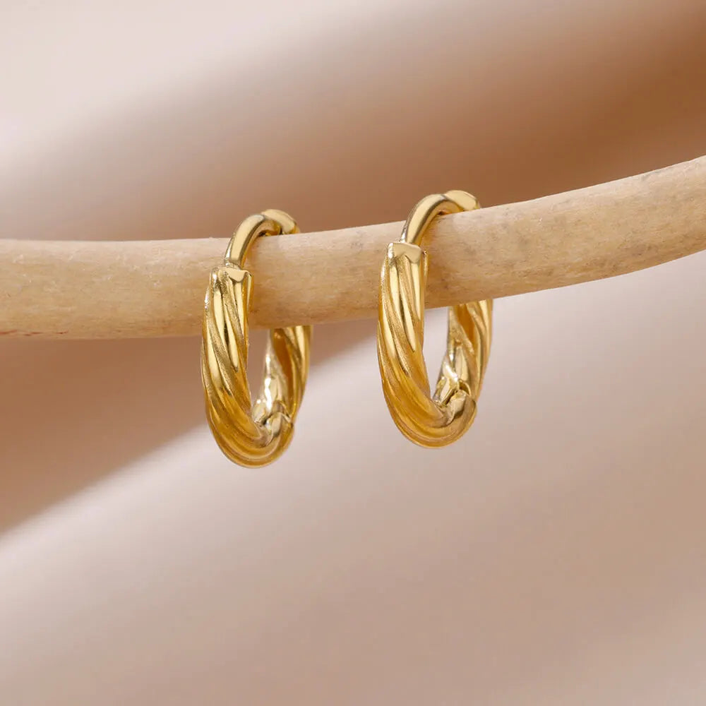 Cubic Zirconia Hoop Earrings For Women Luxury Crystal Zircon Gold Color Stainless Steel Earring Jewelry Wedding Party Gift