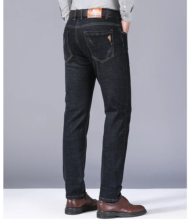 Men Fashion Straight Jeans Men 2025 New Stretch Slim Fit Pants Comfortable Soft Business Denim Trousers Male Brand Clothing