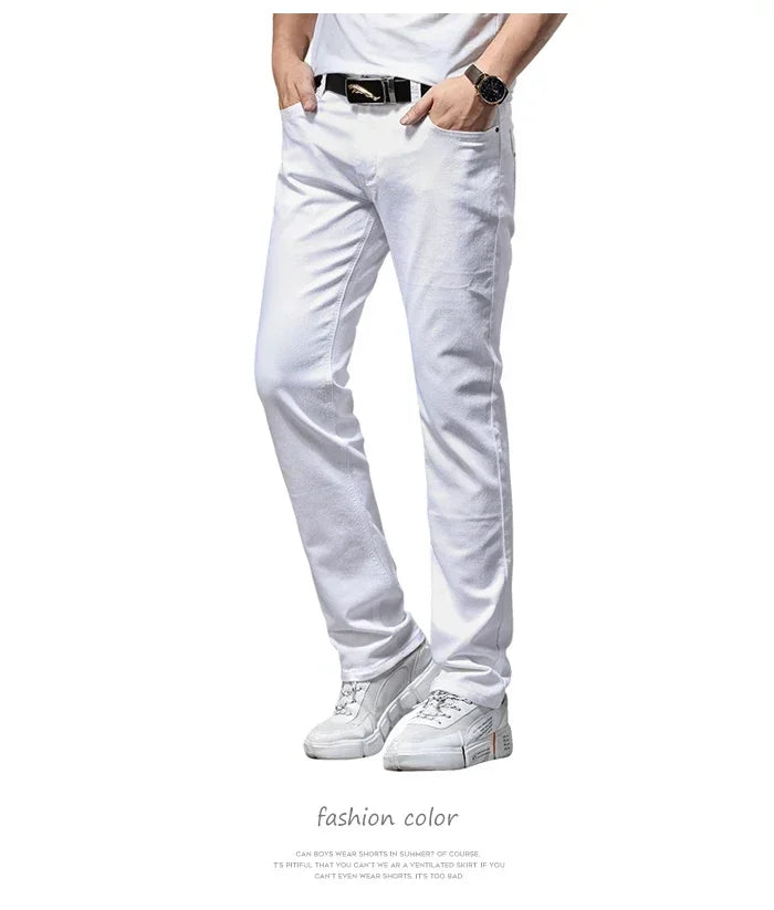 Men's White Jeans Fashion Casual Classic Style Slim Trousers Comfortable Soft Male Trendy Brand Stretch Pants Four Seasons Y2K
