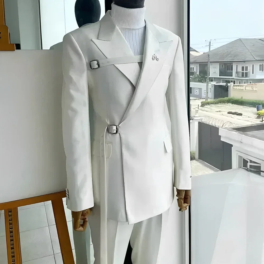 2024 New Men's Suit White Suit Formal Party Wedding Tuxedo Blazer Elegant Men's Suit 2 Piece Jacket Pants Dress for Men