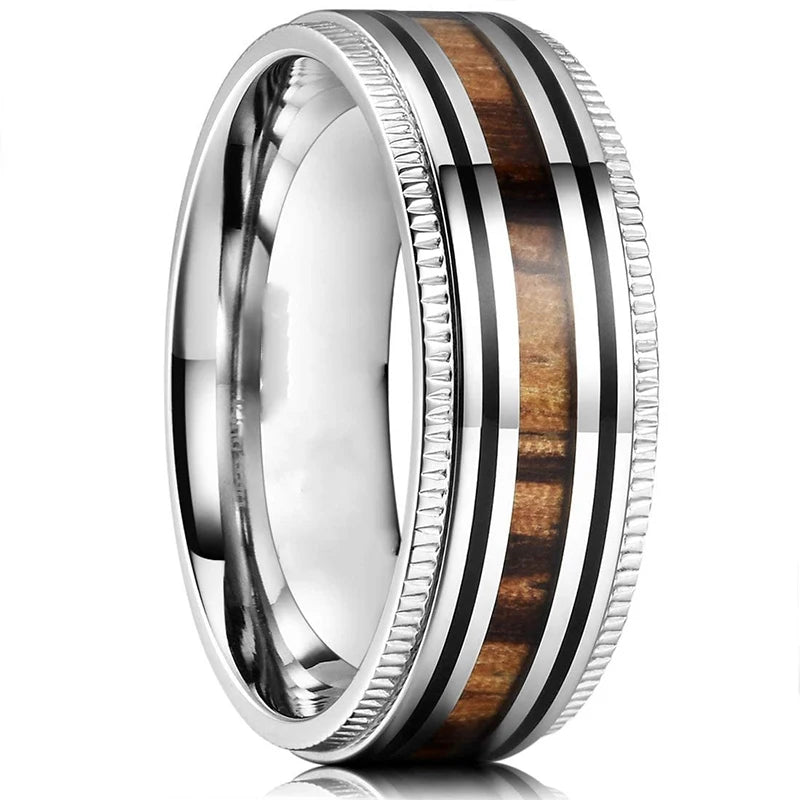 8mm Trendy Stainless Steel Rings For Men Jewelry Party Gift Fashion Black Carbon Fiber Golden Heart Rate Line Men Rings